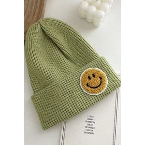 NEW**- Knit Ribbed Smiley Face Hat Beanie in Green | OFFERS WELCOME